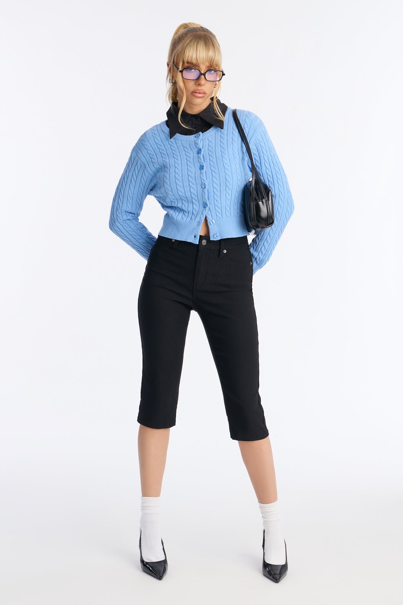 Elowen Cable Knit Cardigan - Blue