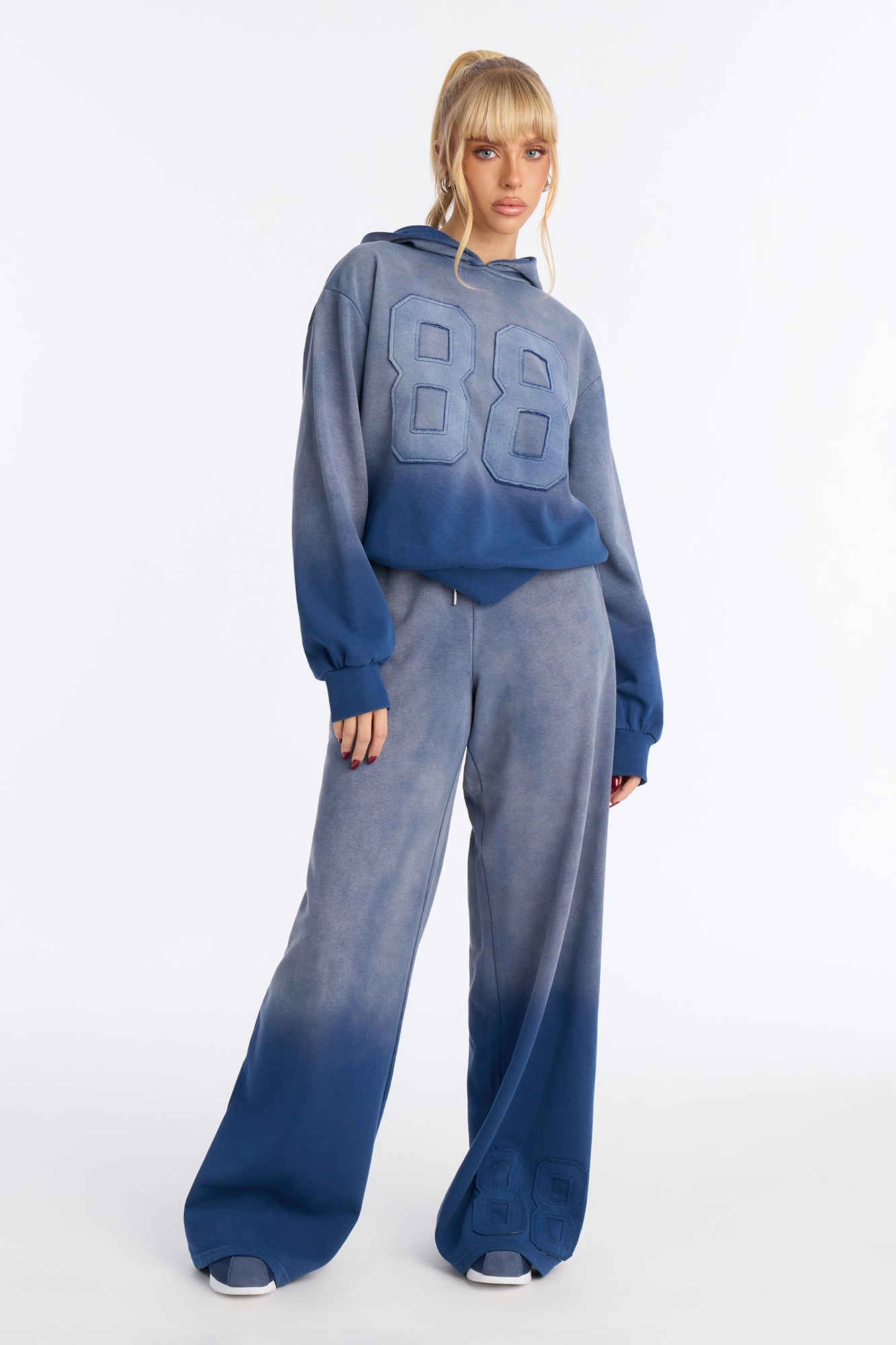 The 88 Ombre Sweatshirt Hoodie Pant Set - Blue