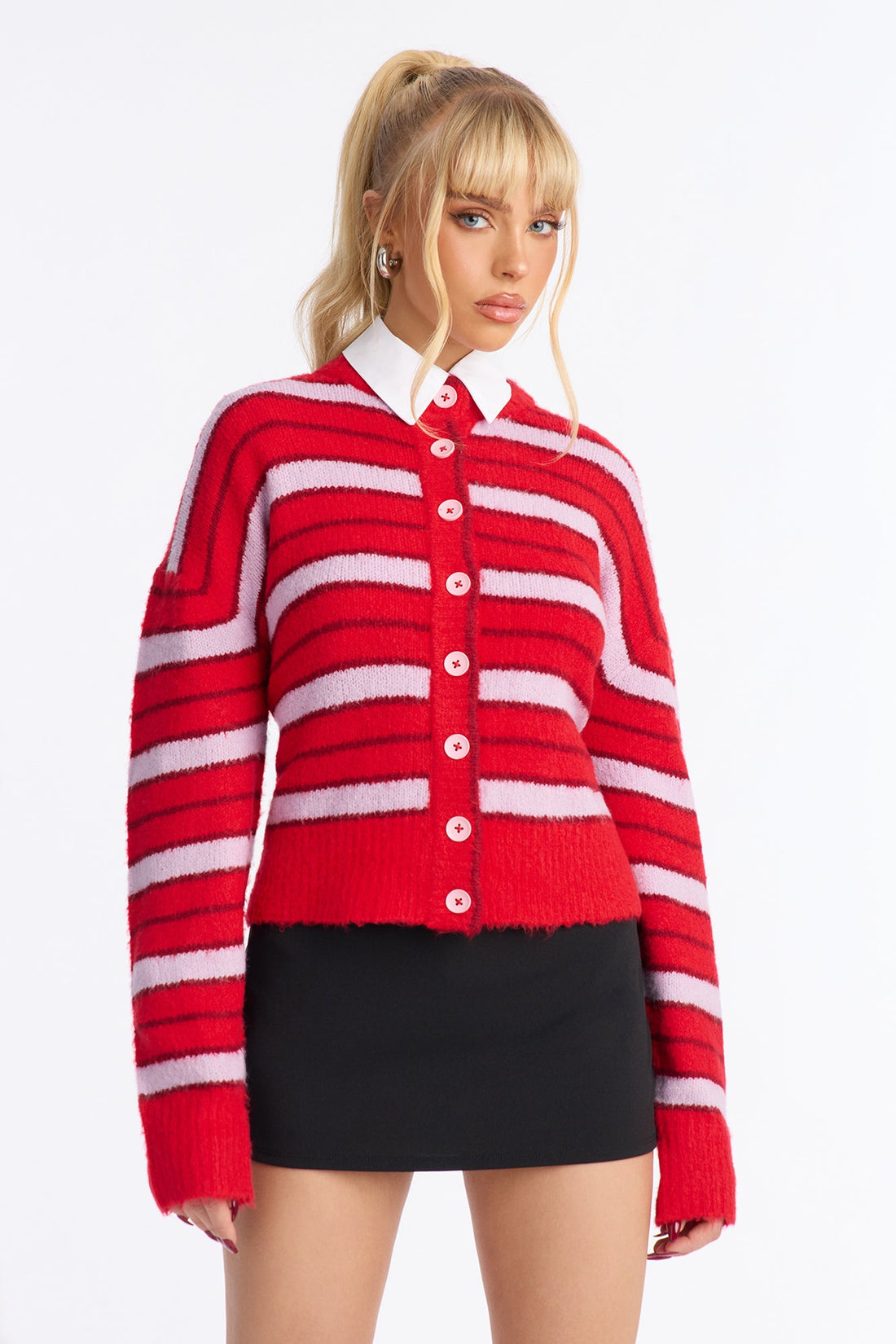 Evelyn Striped Cardigan - Red/combo