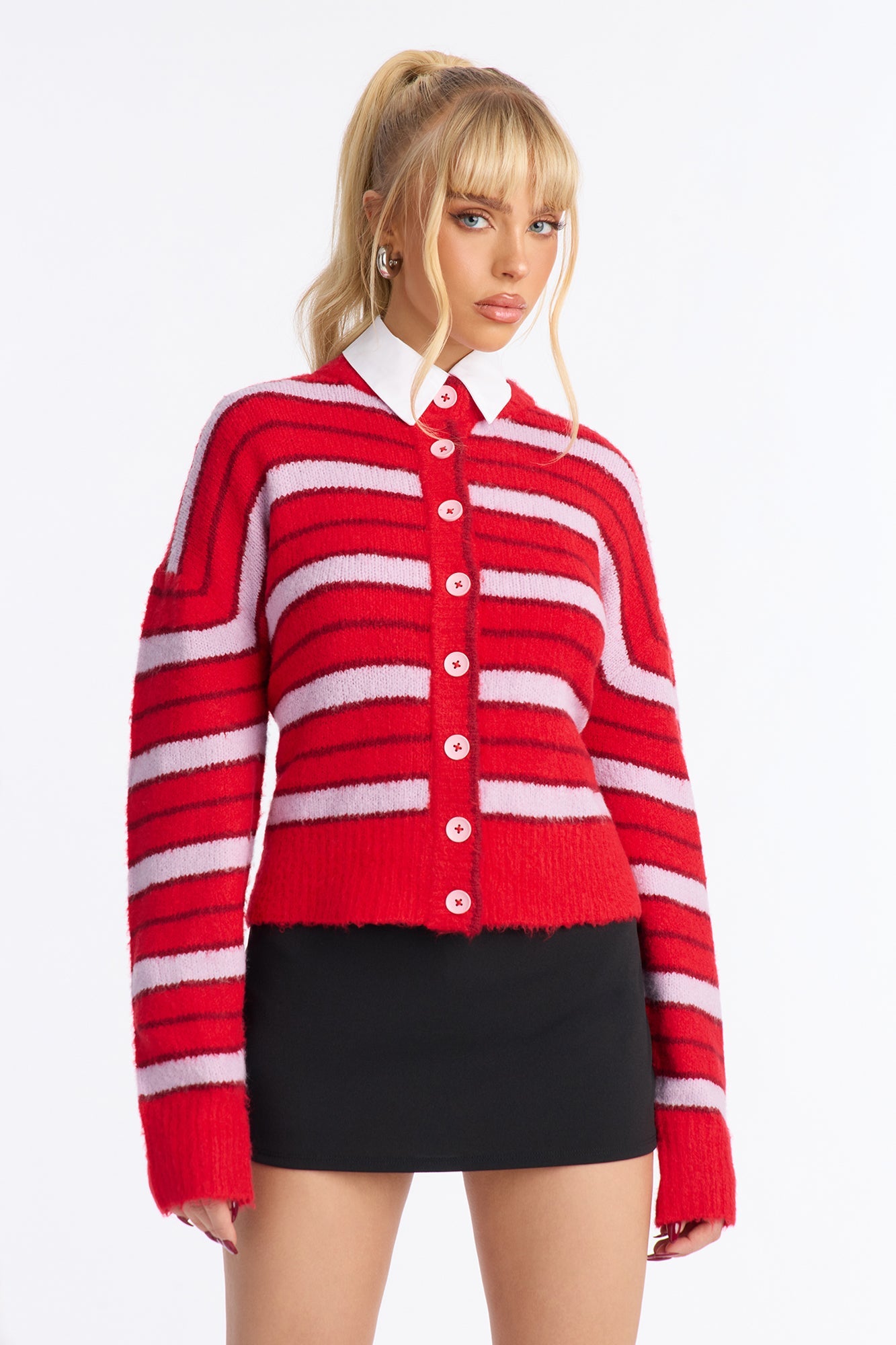Evelyn Striped Cardigan - Red/combo