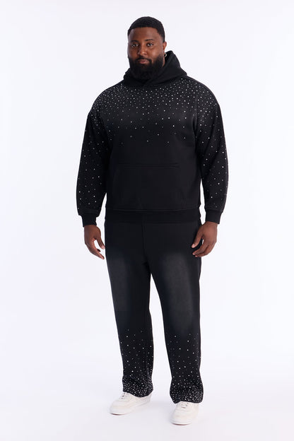 Run Them Rhinestones Oversized Hoodie - Black