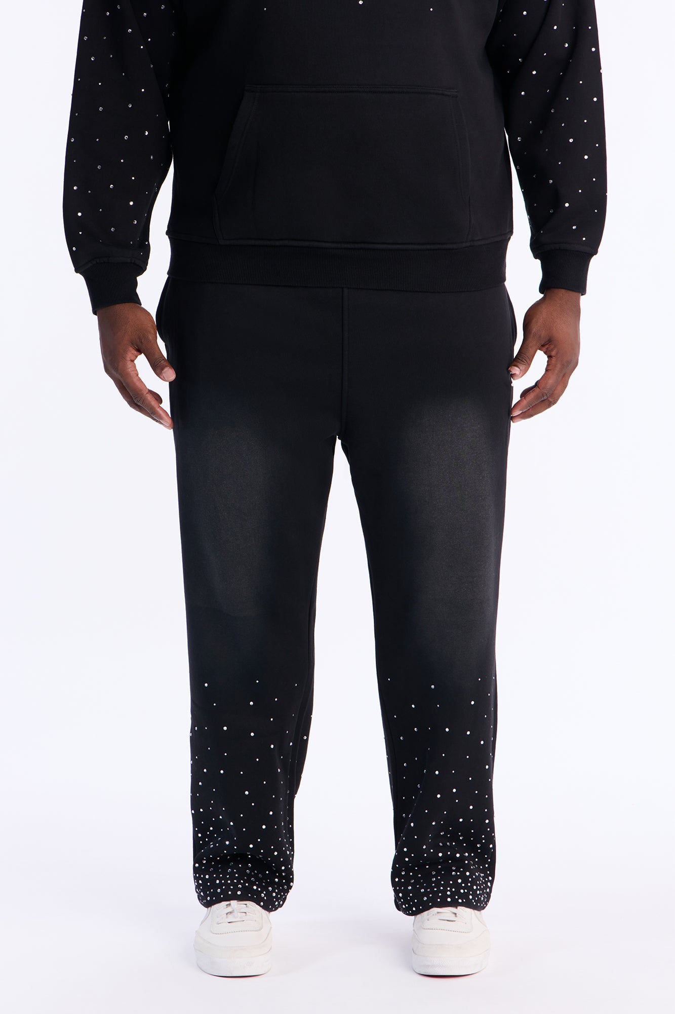 Run Them Rhinestones Relaxed Sweatpants - Black