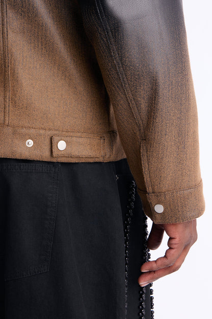 Ombre Faux Leather Trucker Jacket - Brown/combo