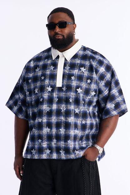 Oversized Star Struck Polo Shirt - Blue