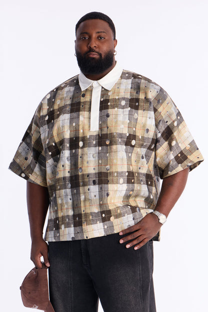 Oversized Ripped Intentions Polo Shirt - Brown