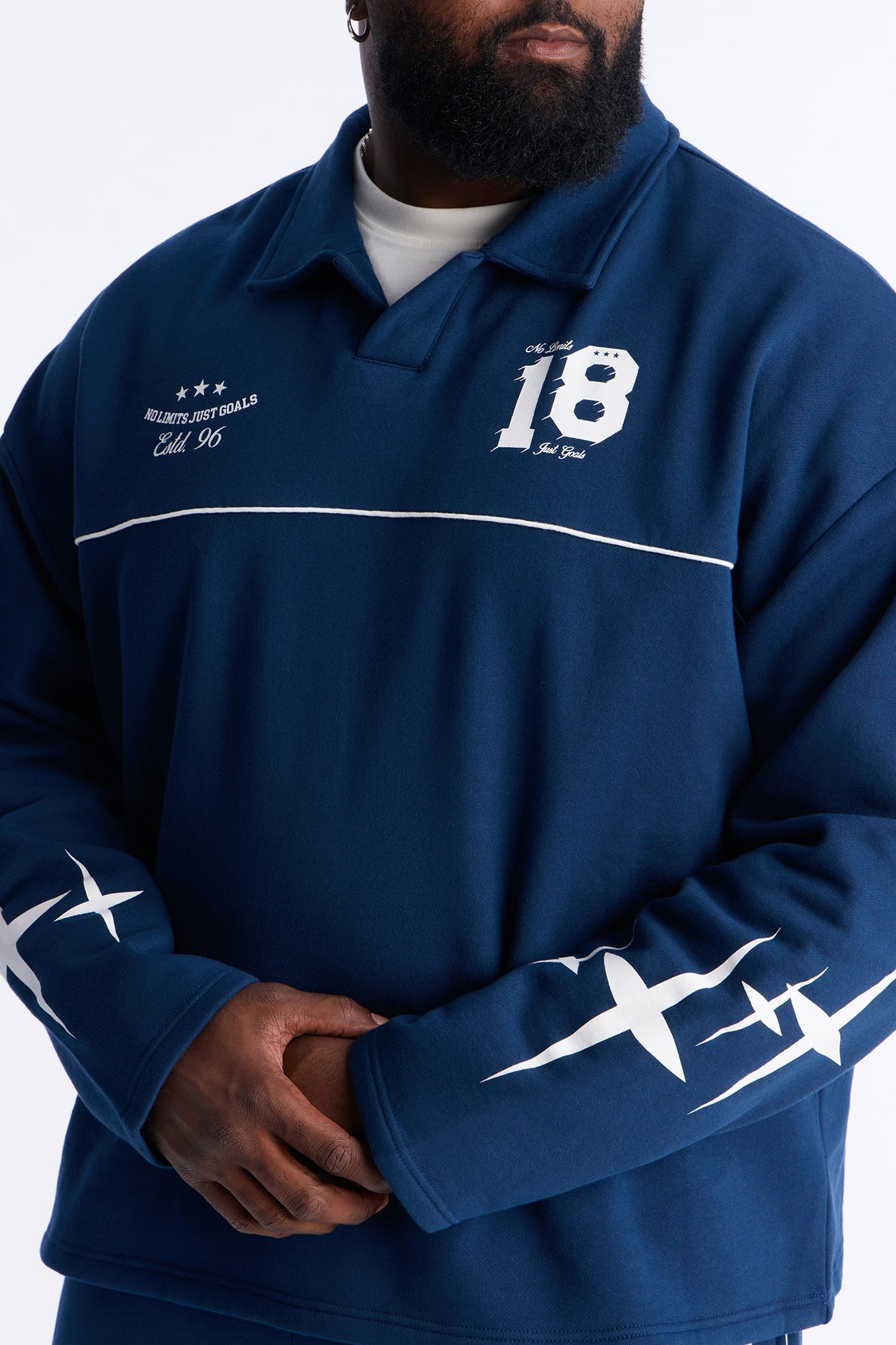 No Limits Long Sleeve Fleece Polo - Navy