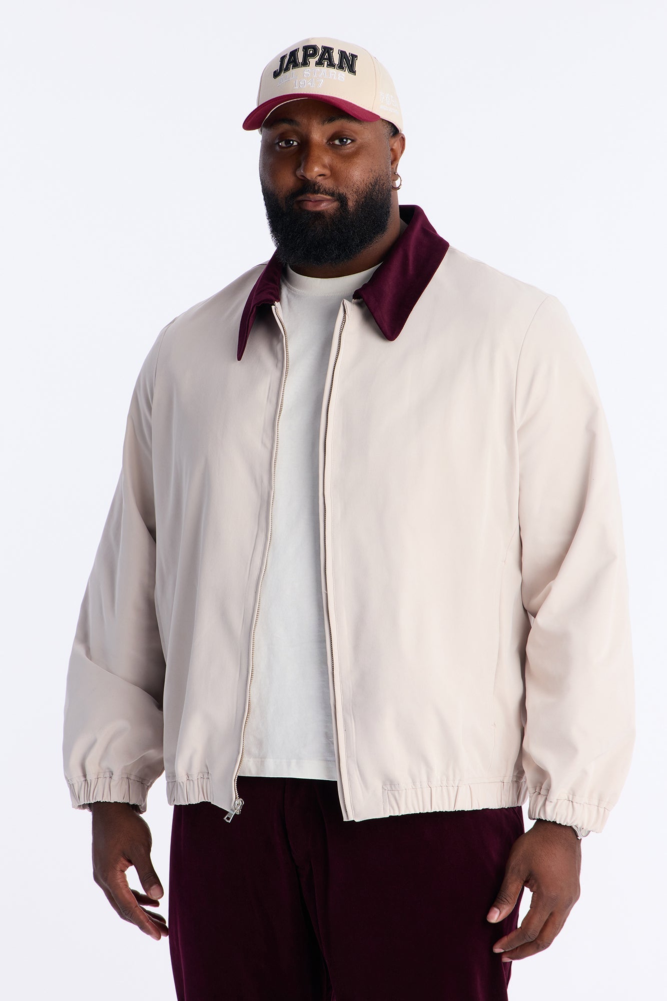 Lincoln Park Textured Collar Bomber Jacket - Beige