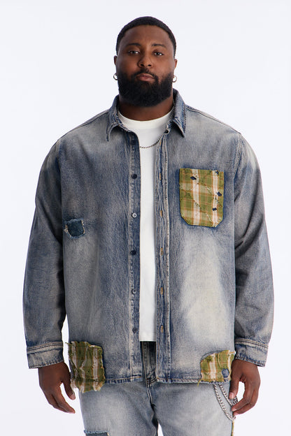 Sohail Distressed Denim Shirt - Vintage Blue Wash