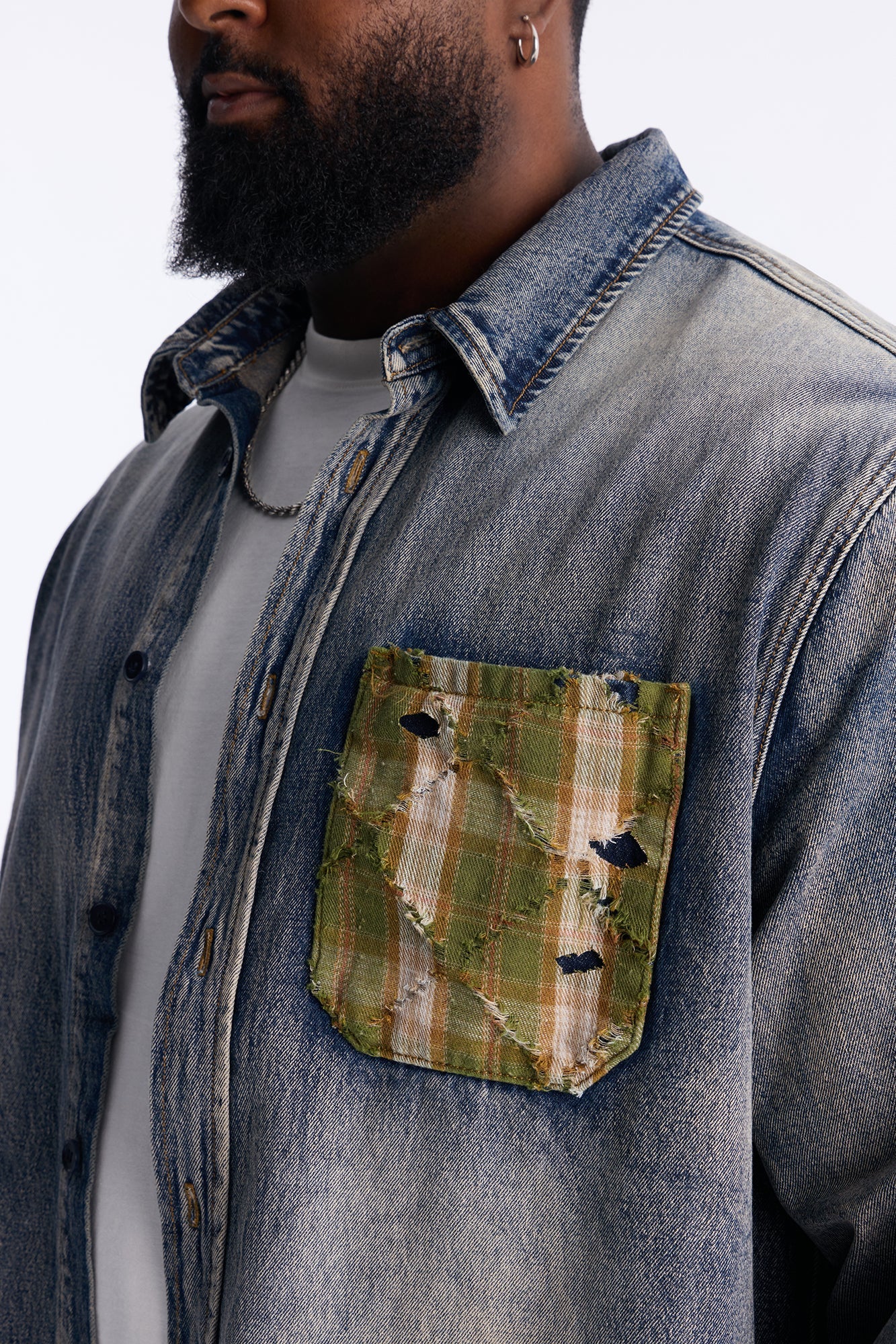 Sohail Distressed Denim Shirt - Vintage Blue Wash