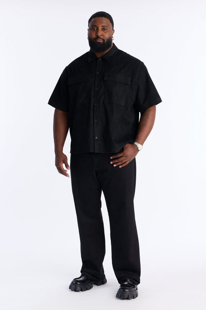 Relaxed Brushed Double Pocket Button Up Shirt - Black