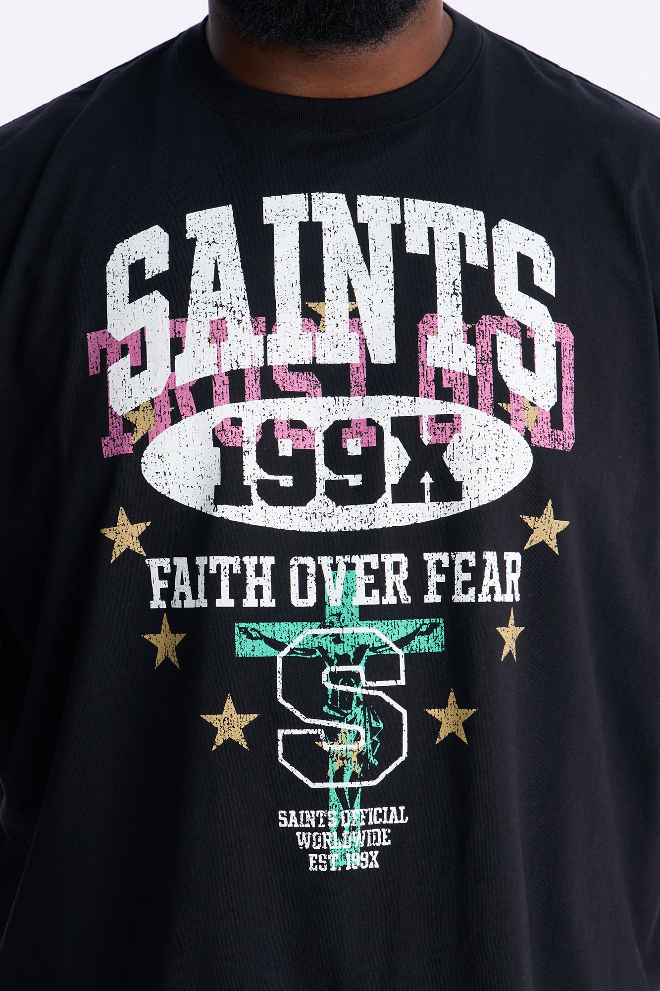 Saints Faith Over Fear Boxy Short Sleeve Tee - Black