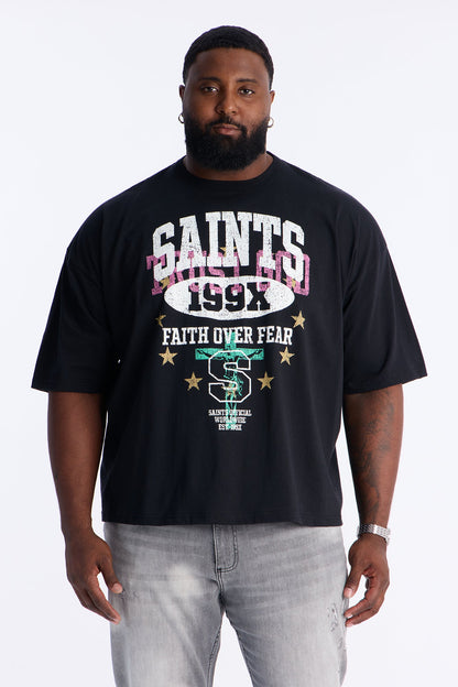 Saints Faith Over Fear Boxy Short Sleeve Tee - Black