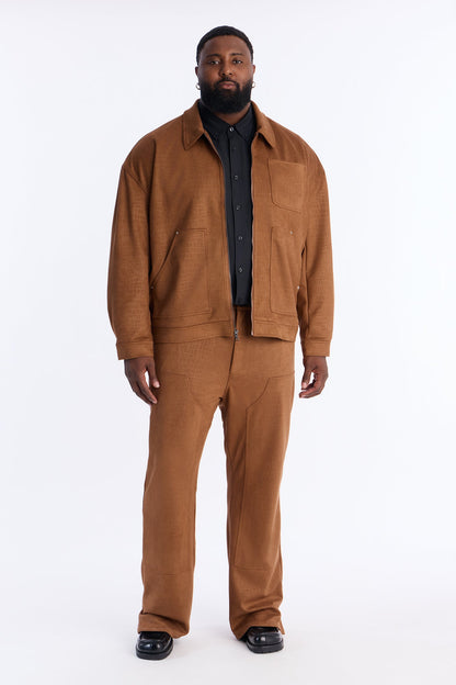 Stacked Slim Flare Matte Croc Leather Slit Pant - Brown