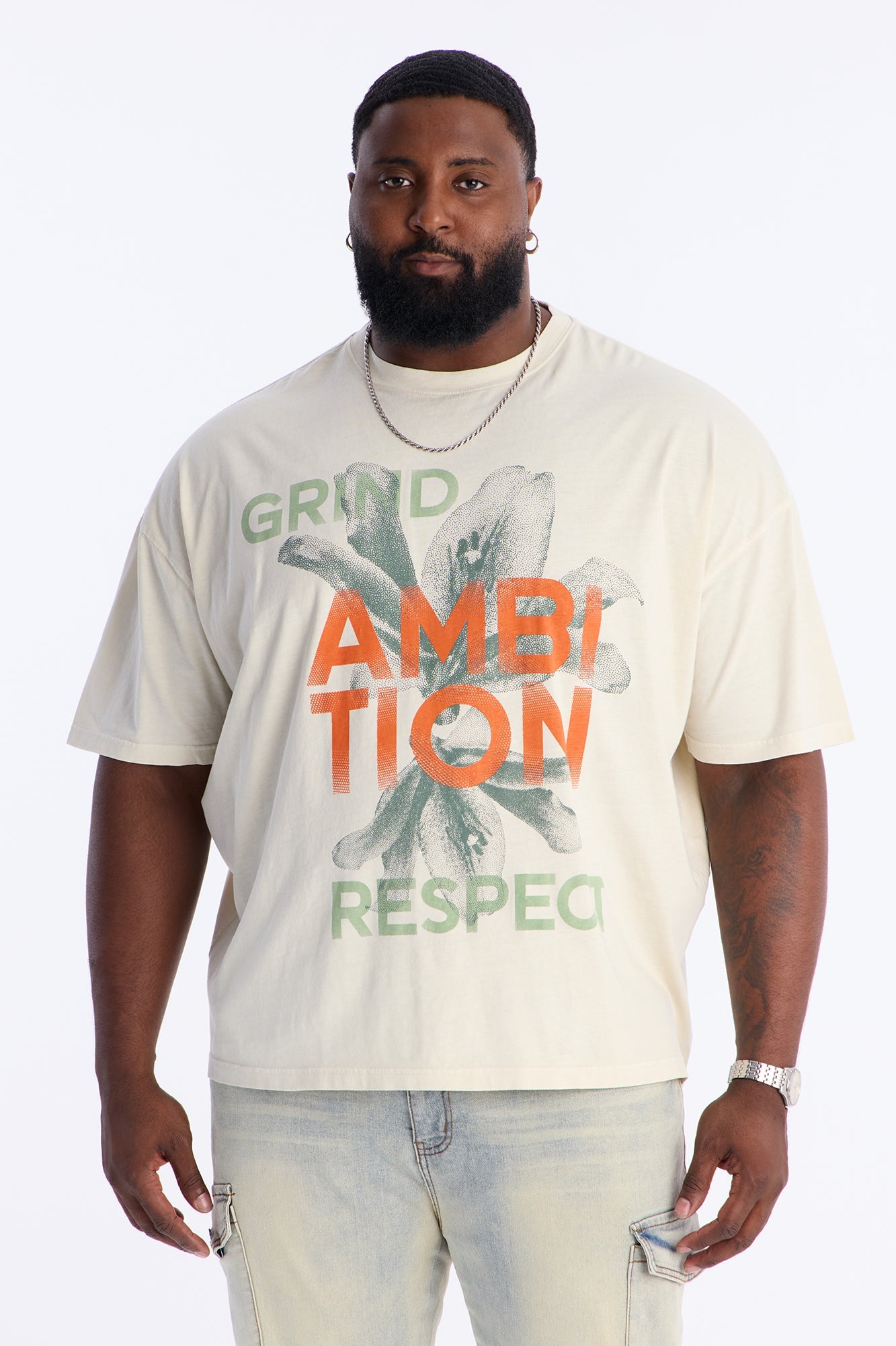 Grind To Respect Oversized Short Sleeve Tee - Cream