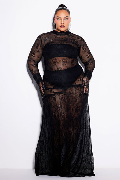 Portofino Gloved Lace Maxi Dress - Black