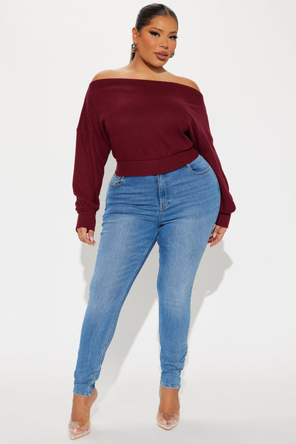 Halle Off Shoulder Top - Burgundy