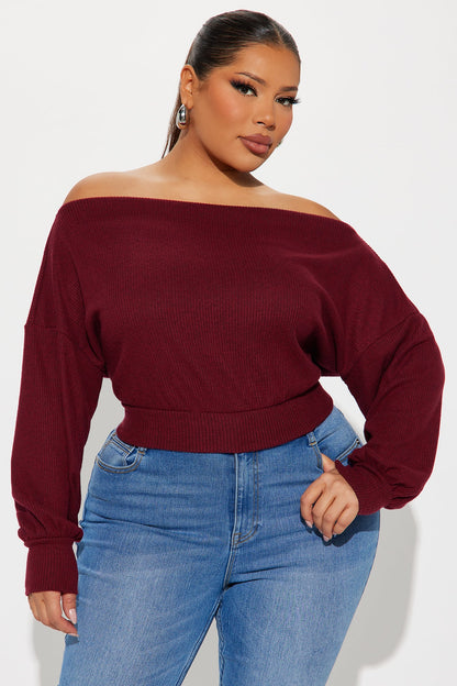 Halle Off Shoulder Top - Burgundy