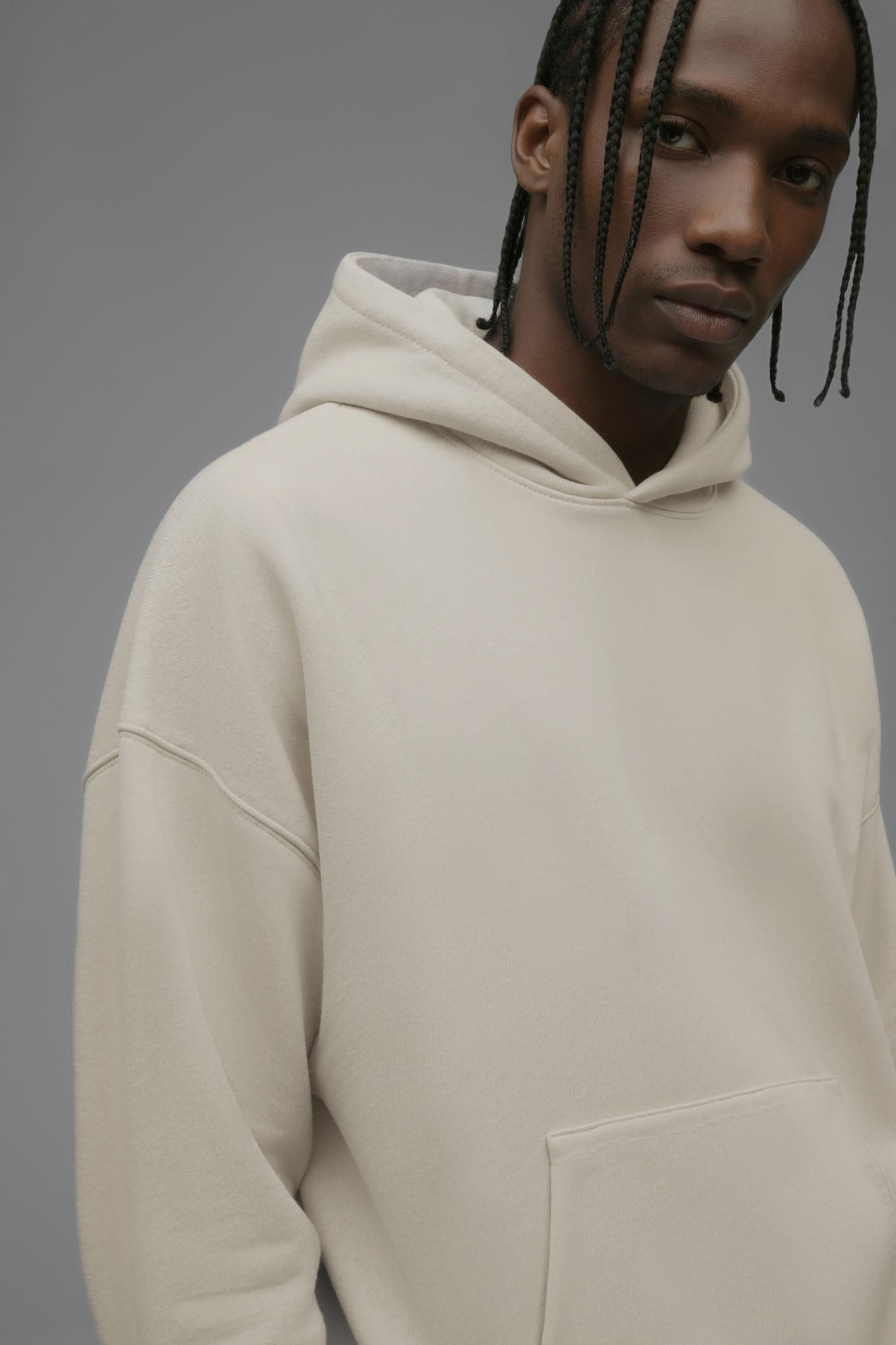 410 Oversized Cropped Hoodie - Cream