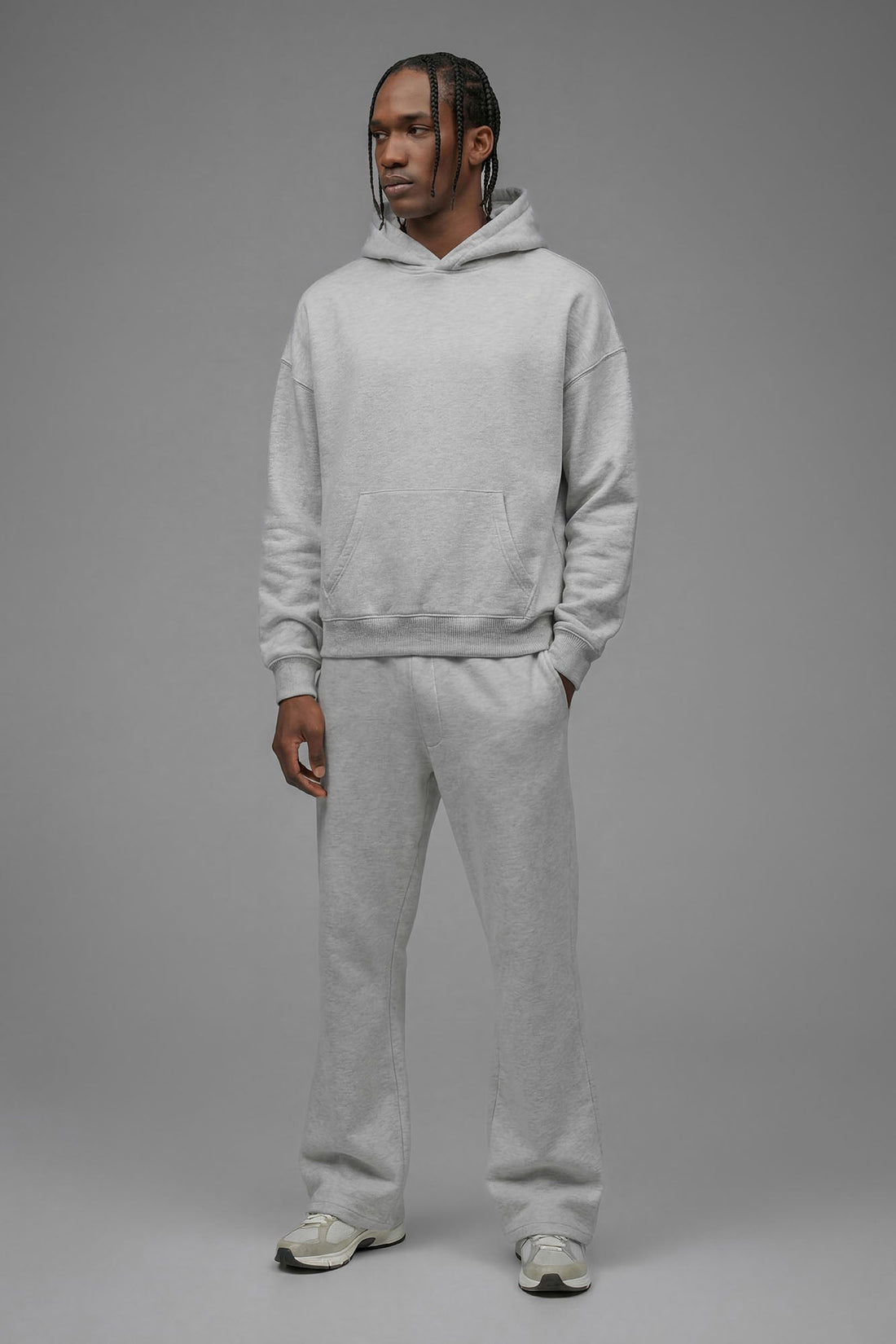 410 Oversized Cropped Hoodie - Heather Grey