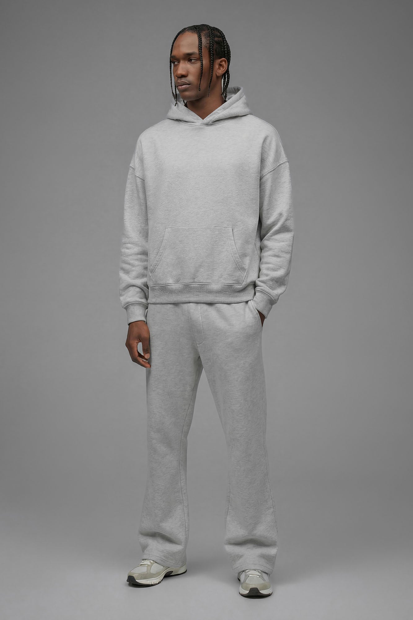 410 Oversized Cropped Hoodie - Heather Grey