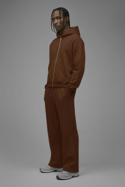 410 Oversized Cropped Zip Hoodie - Chestnut