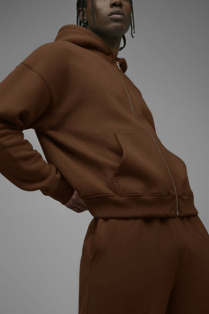 410 Oversized Cropped Zip Hoodie - Chestnut