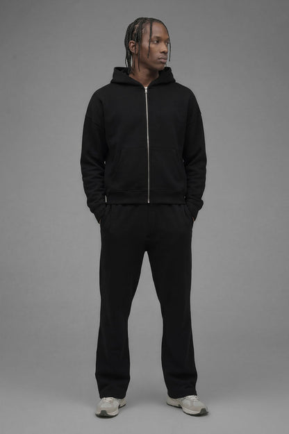 410 Oversized Cropped Zip Hoodie - Black