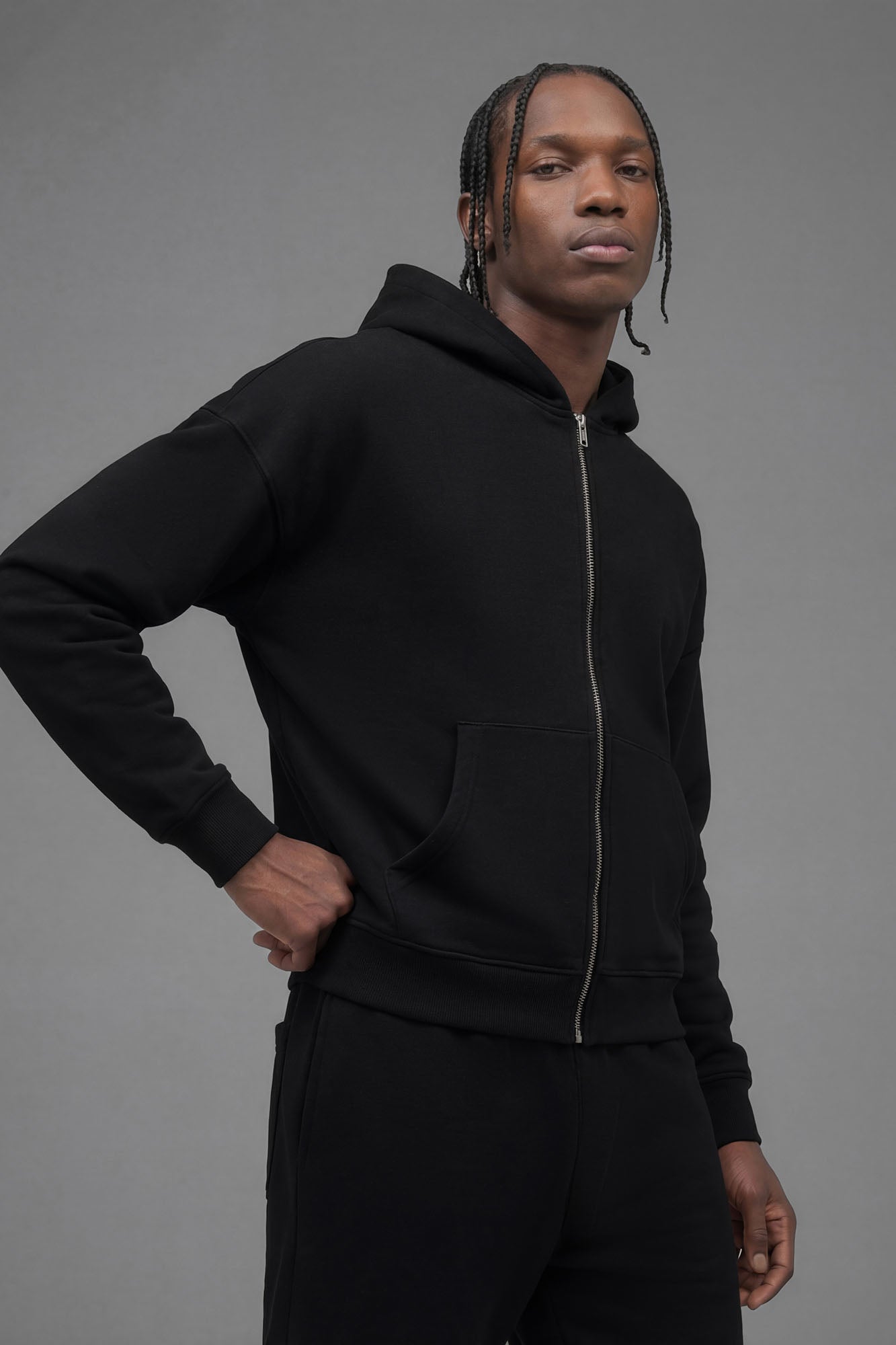 410 Oversized Cropped Zip Hoodie - Black