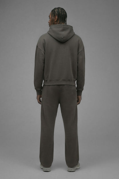 410 Oversized Cropped Zip Hoodie - Moss Grey