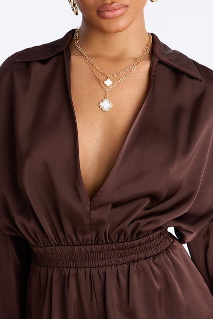 Sorayah Satin Romper - Chocolate