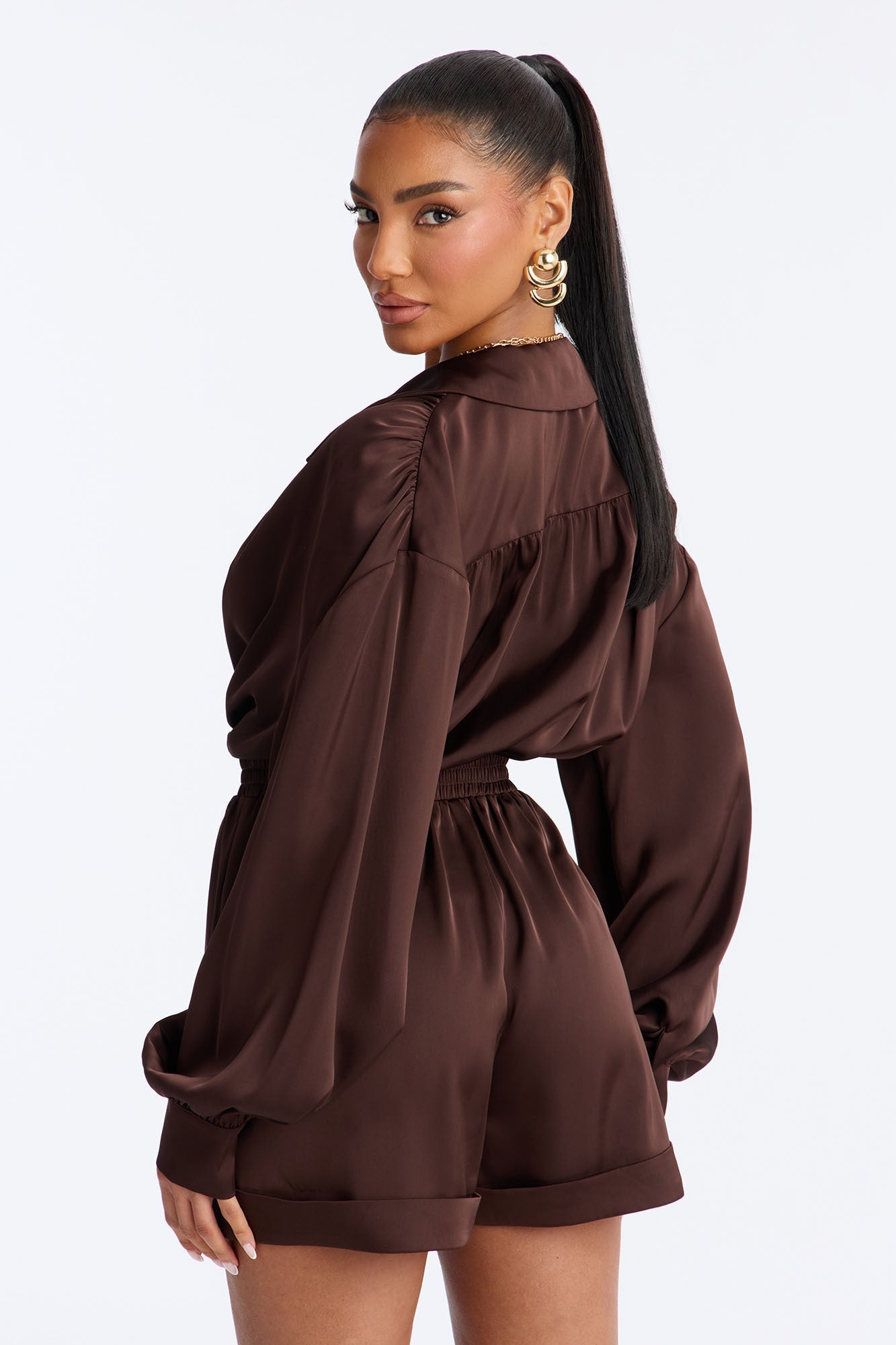 Sorayah Satin Romper - Chocolate