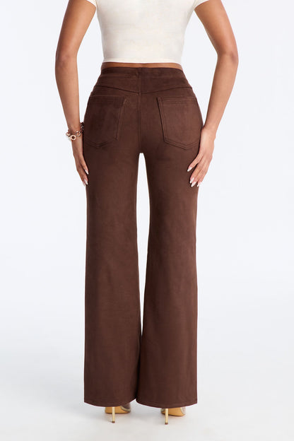 Tove Faux Suede Low Rise Wide Leg Pant 31″ - Chocolate