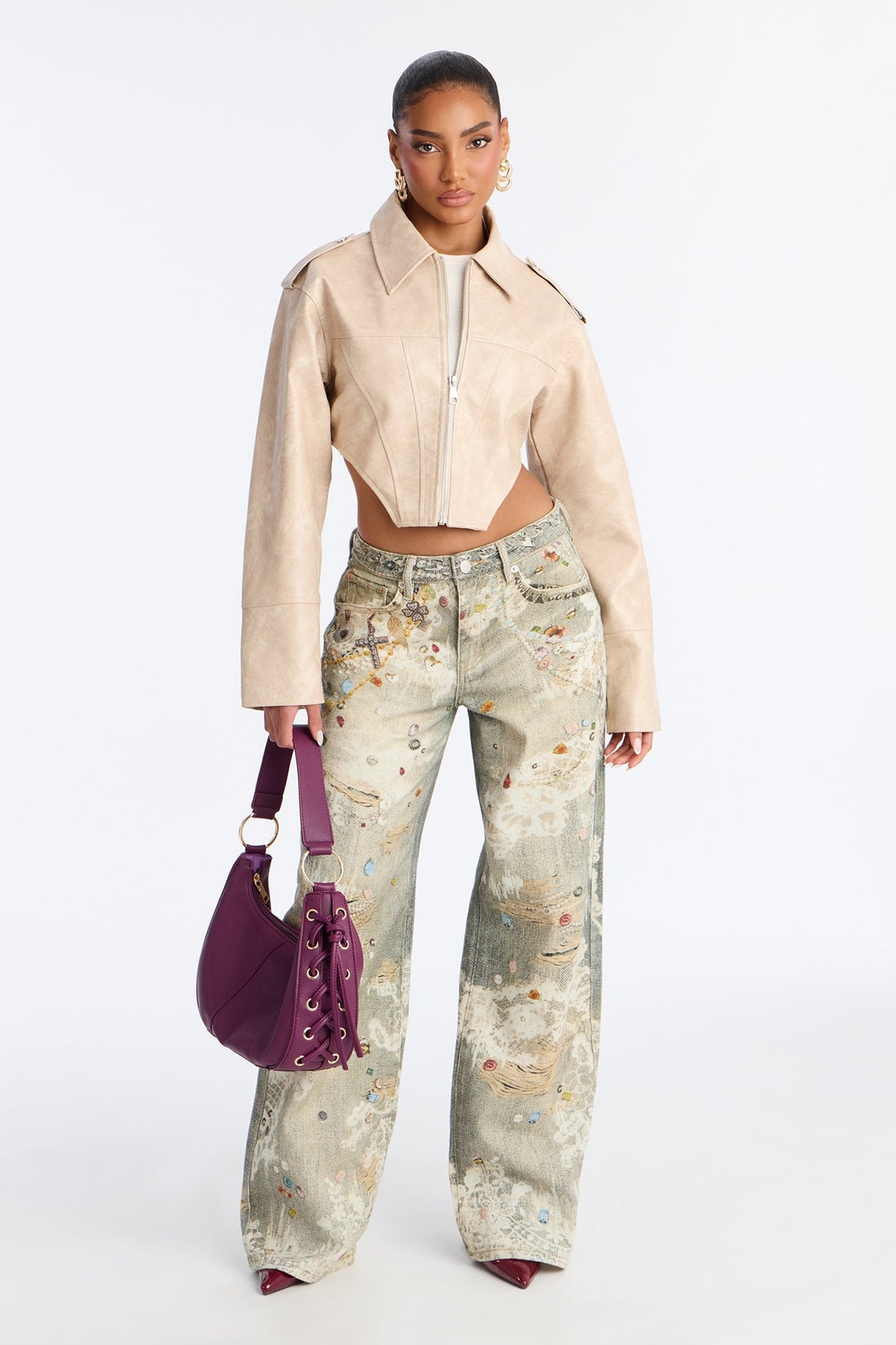 Fancy Pearls Printed Jeans - Multi Color