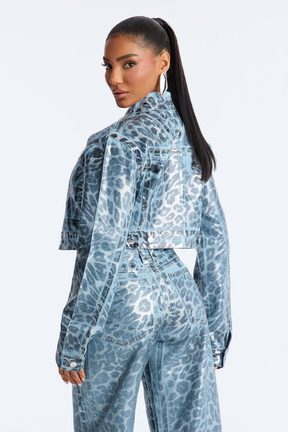 Cosmic Spots Cropped Denim Jacket - Light Wash