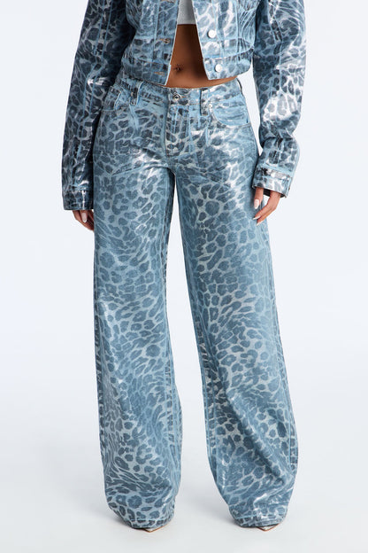 Cosmic Spots Cuffed Wide Leg Jeans - Light Wash