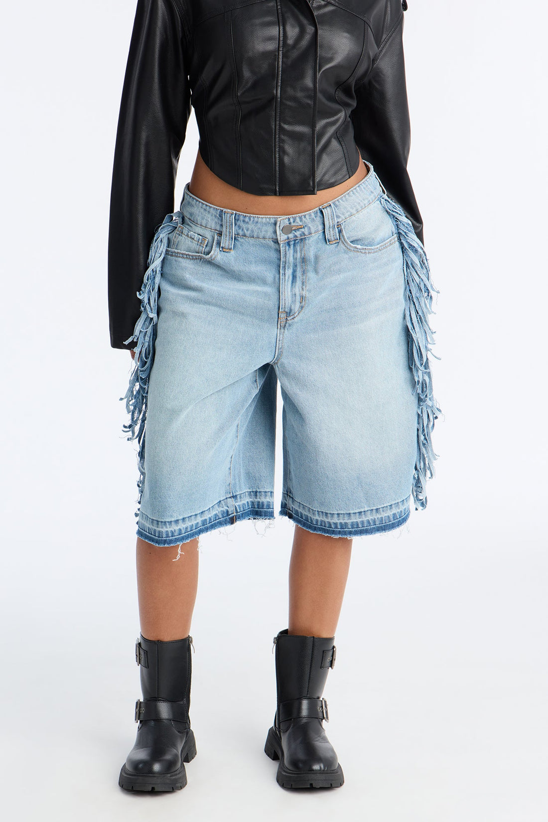 On The Fringe Denim Jorts - Light Wash
