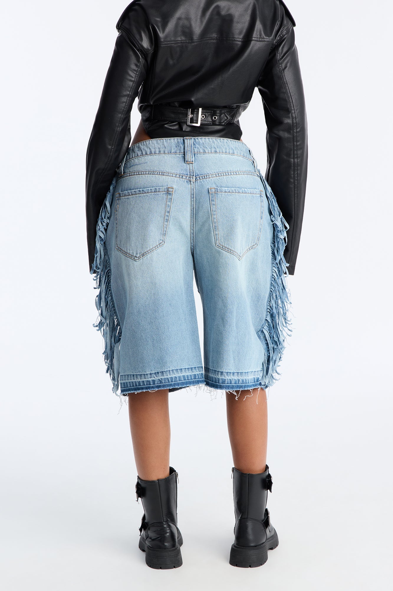 On The Fringe Denim Jorts - Light Wash