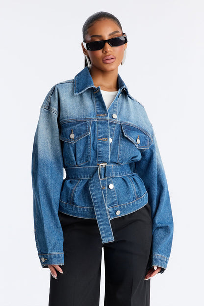 South Surrey Belted Denim Jacket - Medium Wash