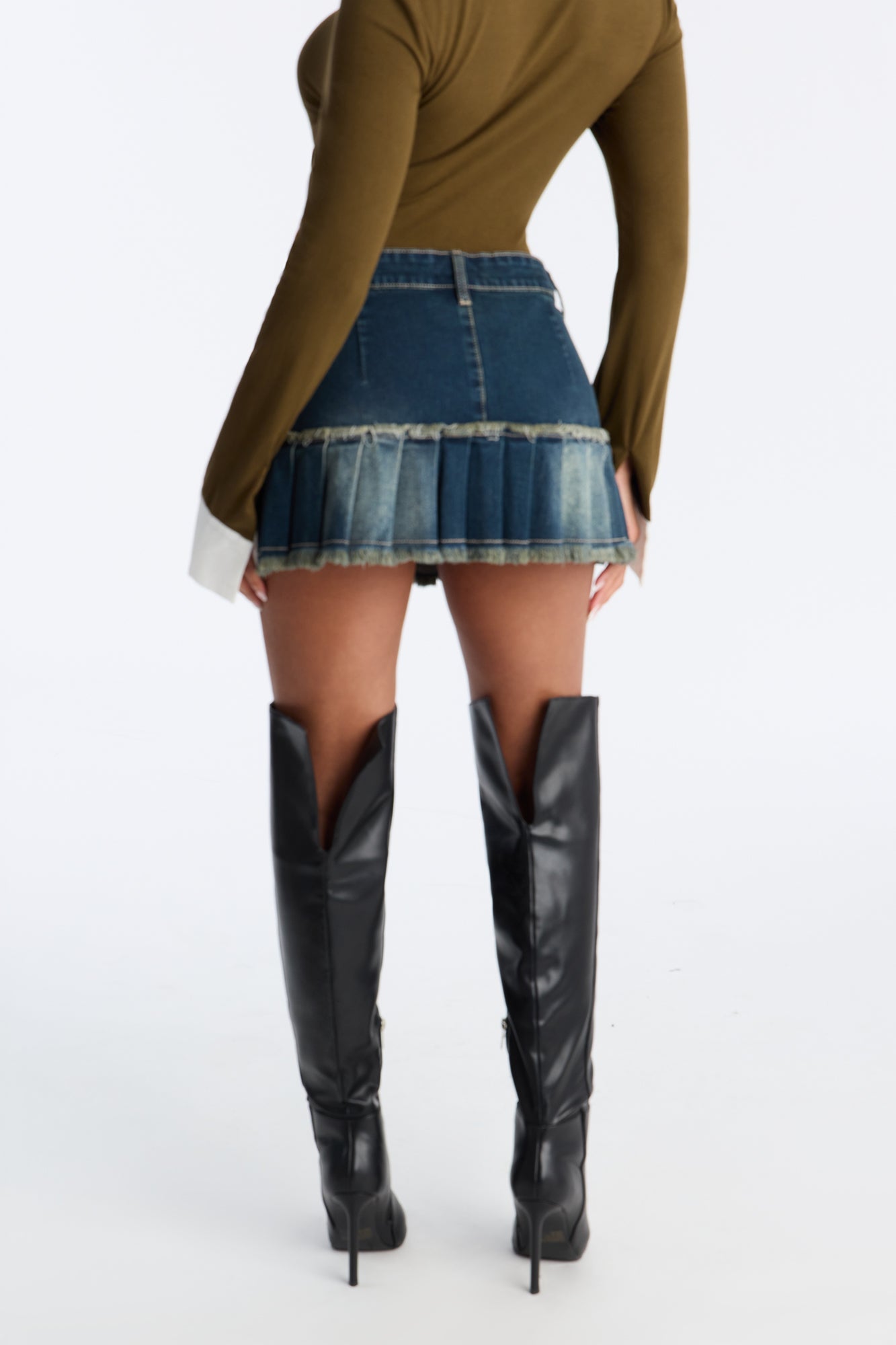 Roxy Pleated Lace Up Washed Denim Mini Skirt - Vintage Wash