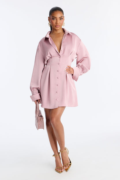 Samantha Long Sleeve Stretch Satin Mini Dress - Mauve