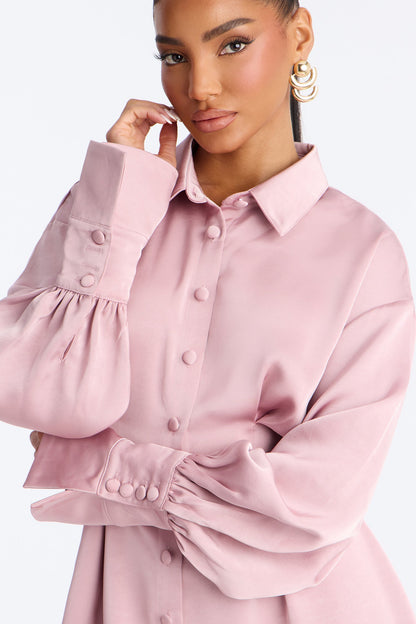 Samantha Long Sleeve Stretch Satin Mini Dress - Mauve