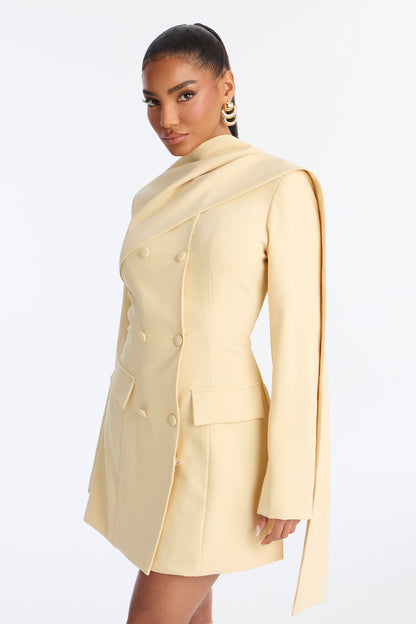 Run The World Long Sleeve Blazer Mini Dress - Butter Yellow
