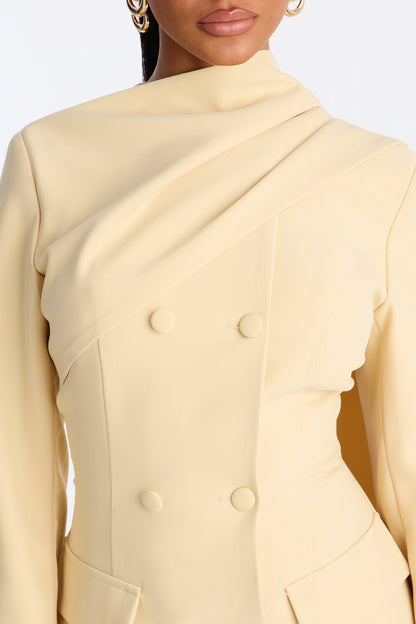 Run The World Long Sleeve Blazer Mini Dress - Butter Yellow