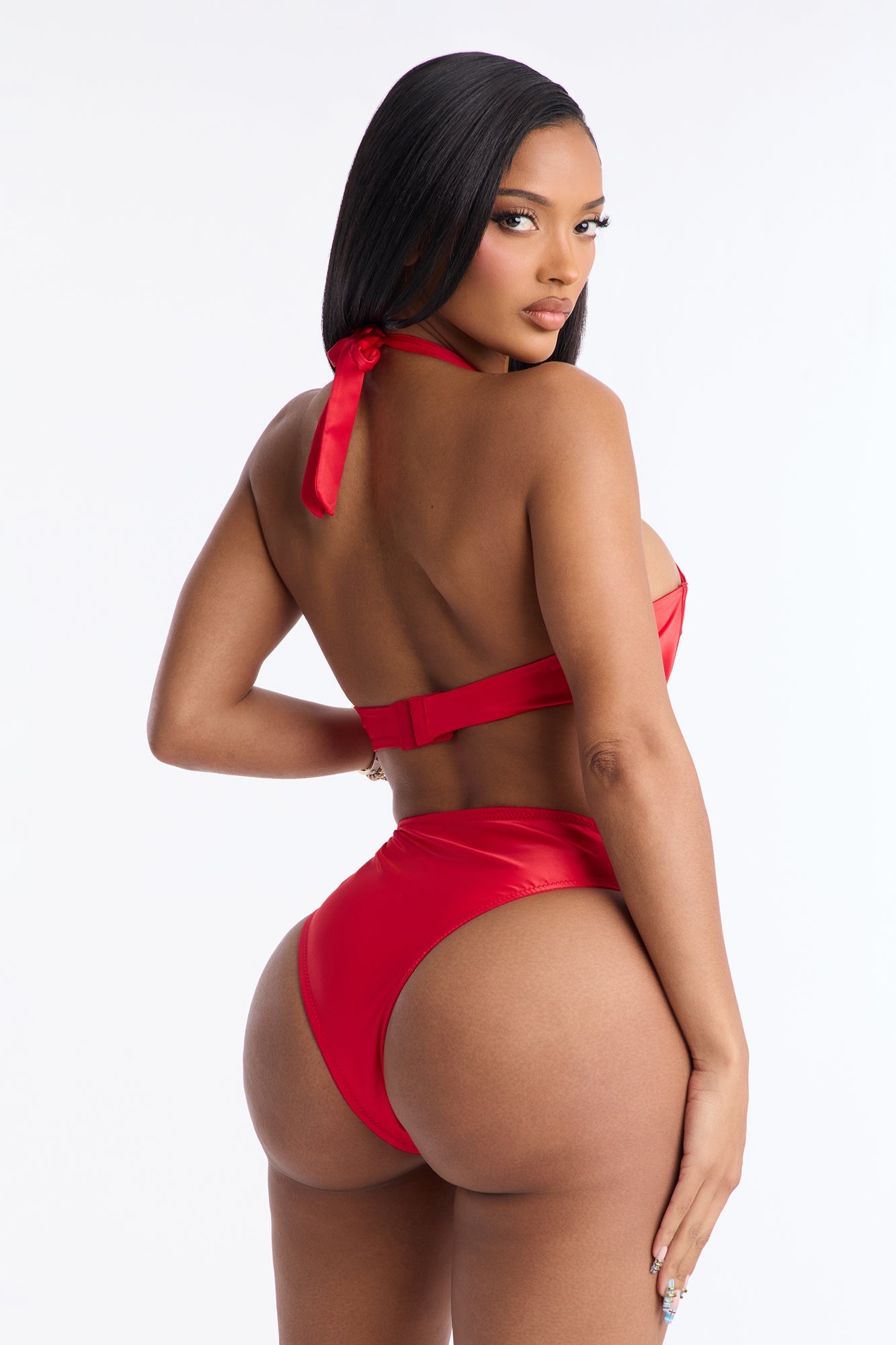 Soft Flame Stretch Satin Teddy - Red