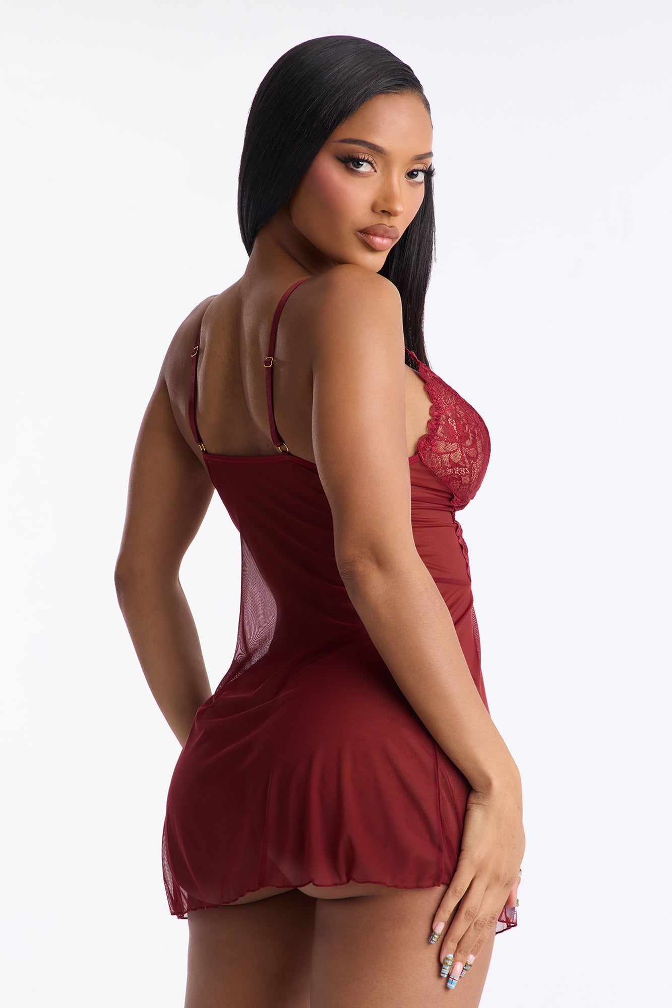 Entice Me Mesh Babydoll - Wine