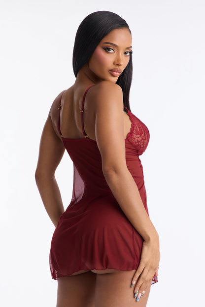 Entice Me Mesh Babydoll - Wine