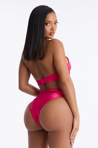 Twisted Love Stretch Satin Teddy - Fuchsia