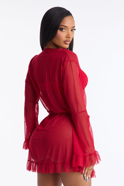Bound For Love Mesh Robe - Red