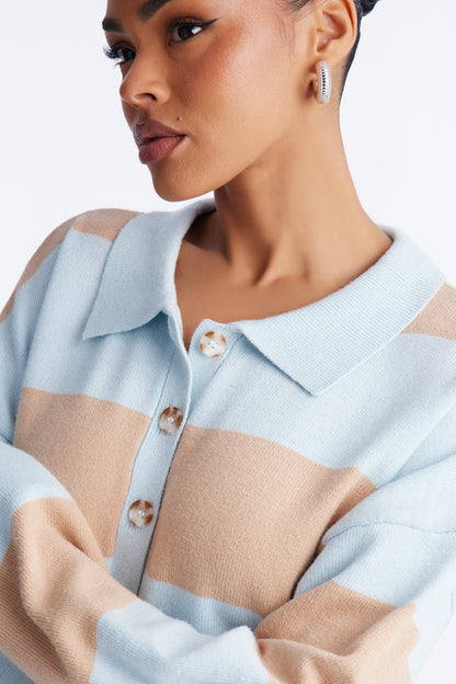 Go Getter Striped Polo Sweater - Blue/combo