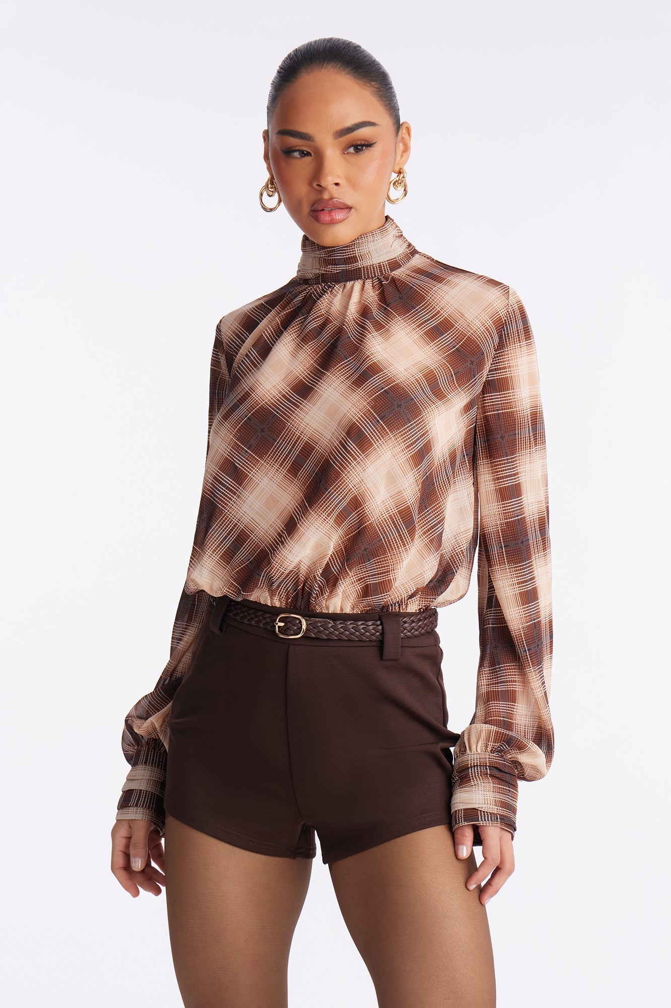 Prep And Plaid Micro Short Romper - Brown